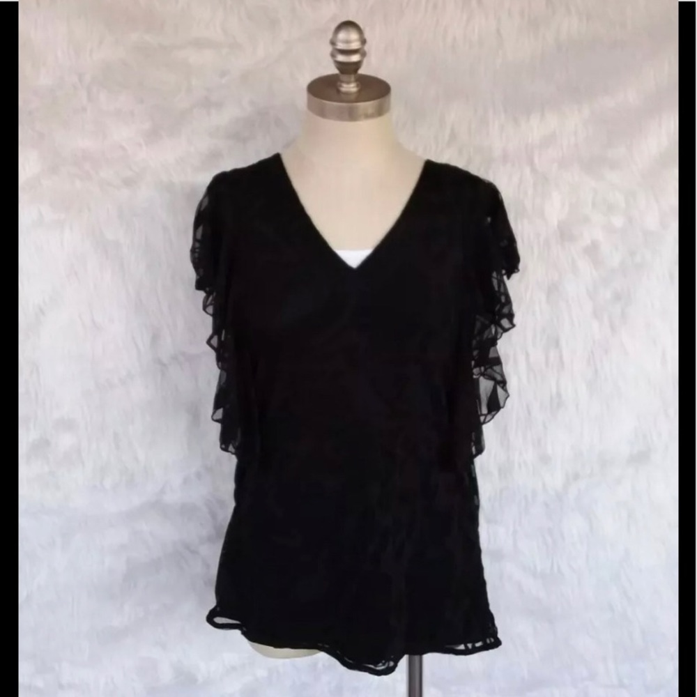 Alfani Black Geometric Lace Ruffle Sleeves